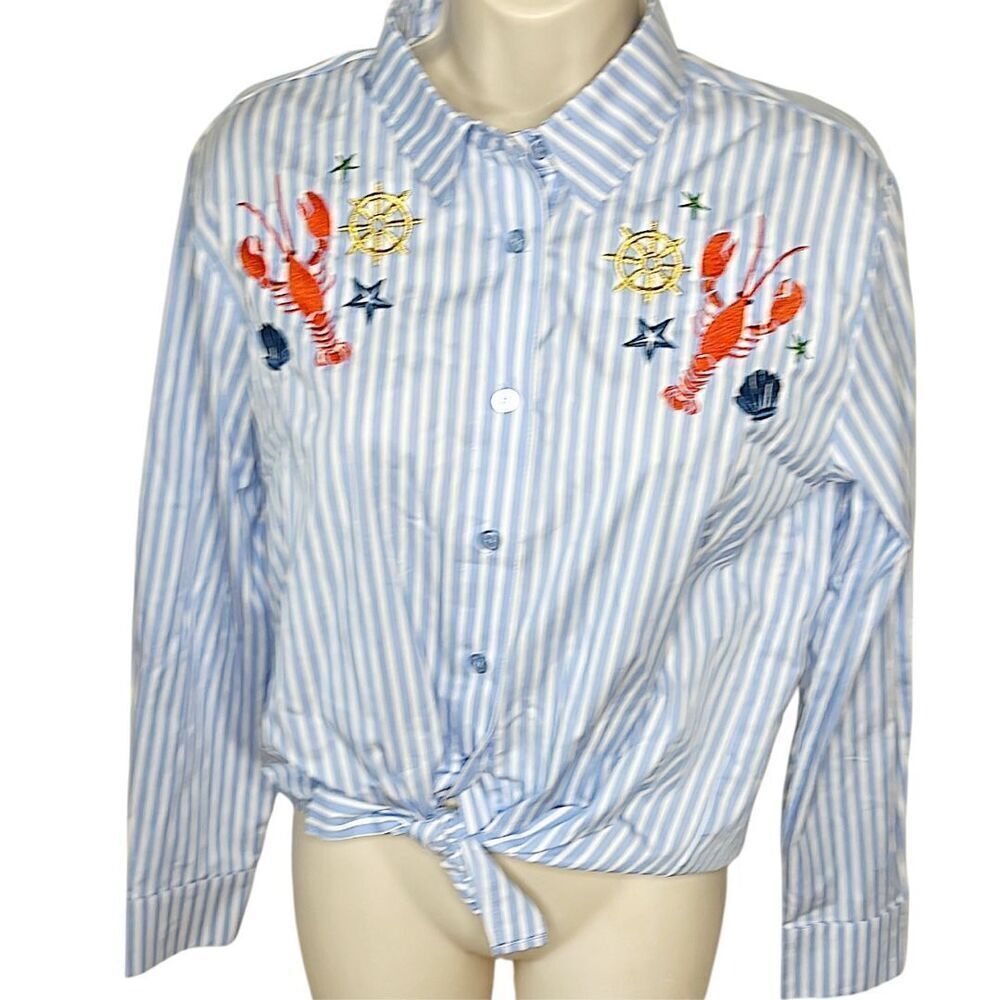 Cloth & Portrait Striped Coastal Lobster Shirt Size Large